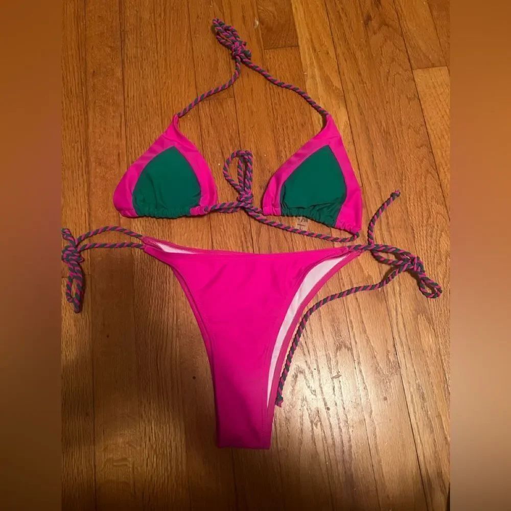 Pink and Green Bikini Set